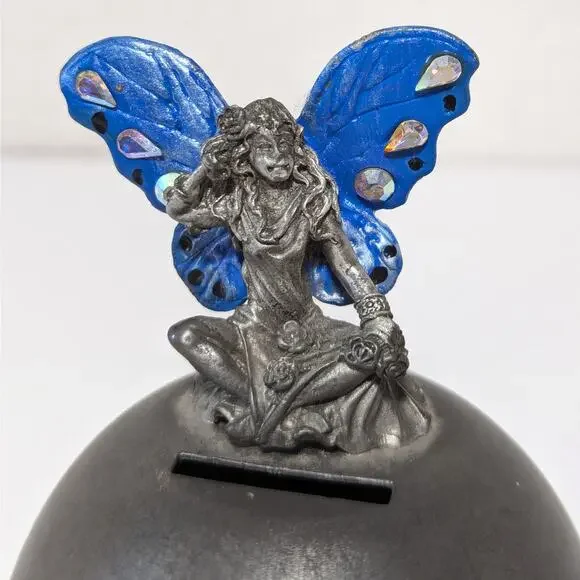 Fairy Penny Perched on Coin Bank, 4.5" 90s Pewter Handpainted Wings Gallo Figure - Picture 5 of 7
